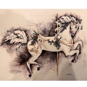 Lot of 10 Stacey Baumgardner Holiday Carousel Horse Prints Reseller Wholesale